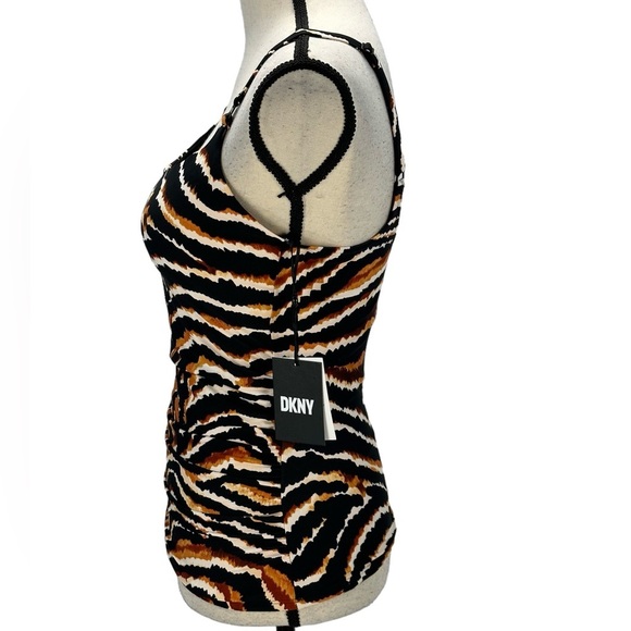 DKNY Shirred Sides Animal Print Tankini Top - Black Brown Tan Ivory -size Medium - Picture 4 of 9